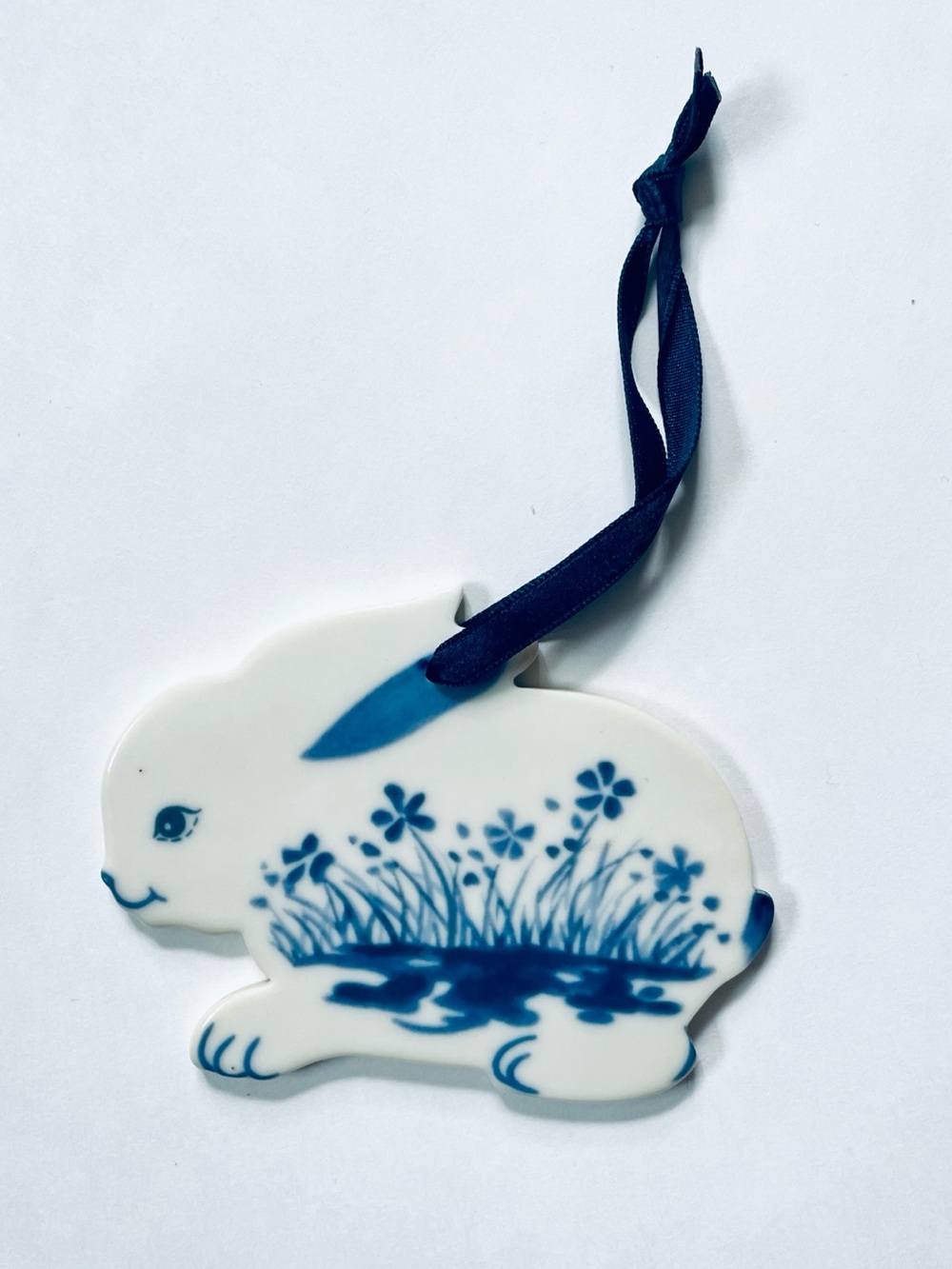 Russ Blue Floral Rabbit Ceramic Pottery Hanging Ornament Item 2563